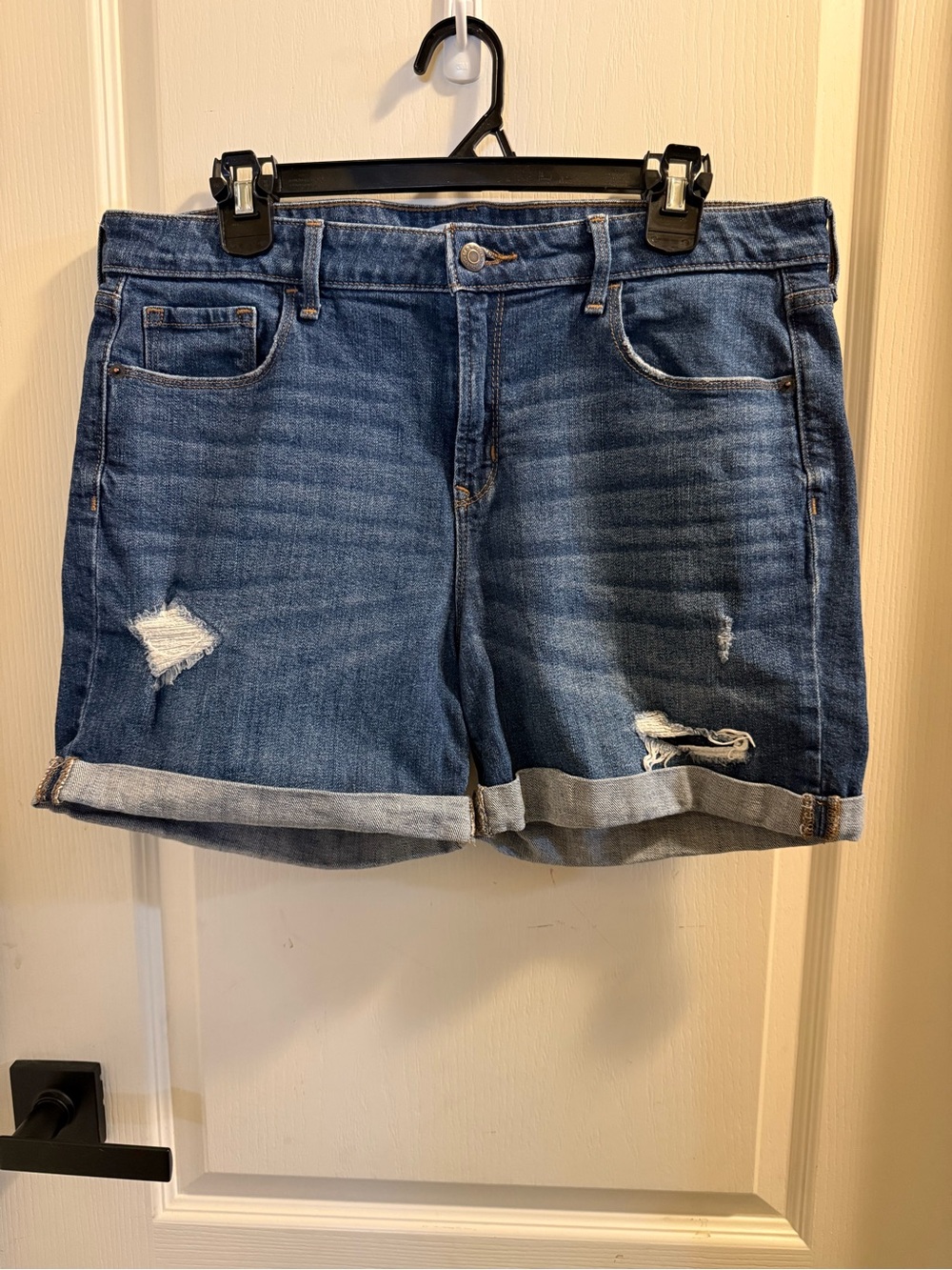 Old Navy Dark Blue Distressed Rolled-Hem Denim Shorts